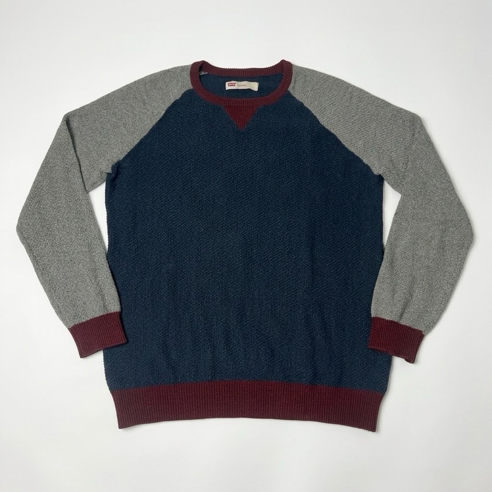 Levi's Crewneck Sweater Mens Large Standard Fit Blue Gray Raglan Cotton Blend